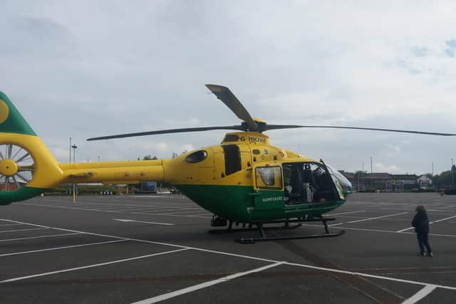 Air ambulance at the Market Way car park. Picture: Priya Mistry