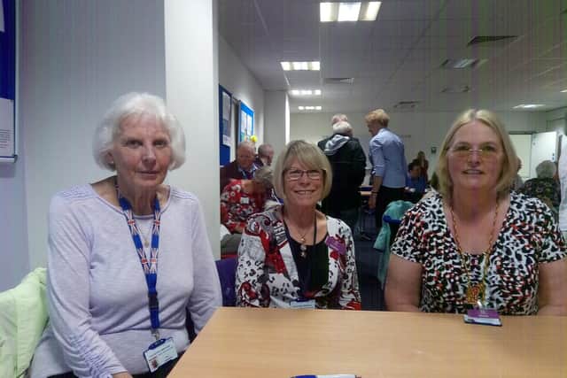 Hospital Shop volunteer workers, Gill Cameron (left), Heather Ball (middle), and Marie Tucker.