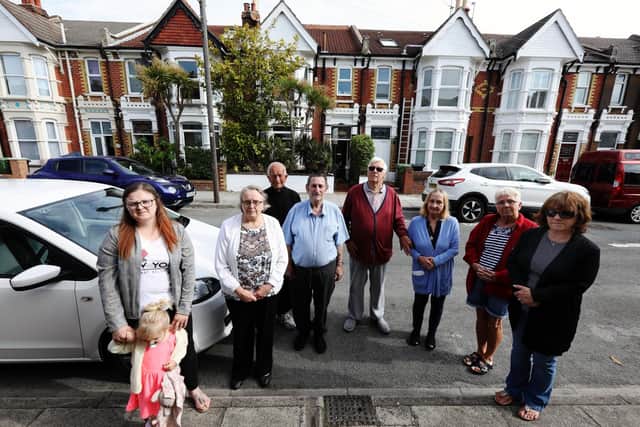 Residents who object to proposals to convert 56 Shadwell Road, Hilsea, into a five bedroom House of Multiple Occupation, with Val Russell, second left Picture: Chris Moorhouse (120619-3)