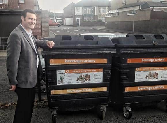 Cllr Dave Ashmore at the new carton recycling bank in Hilsea