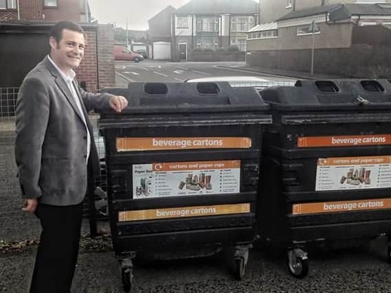 Cllr Dave Ashmore at the new carton recycling bank in Hilsea