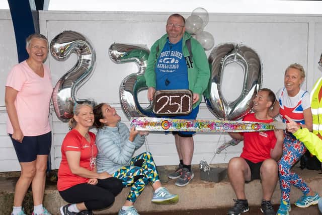 Pictured is: Brian James at the start of his 250th parkrun