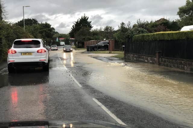 The scene in Havant Road, Hayling Island, where a water main has burst. Photo: Portsmouth Water