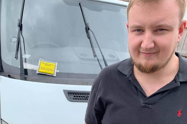 Unhappy Sam Kiellor, 26, was hit with an 80 parking ticket after leaving his van in Ferry Road to get the Hayling Ferry in a rush to pick up his four-year-old daughter Hollie when Havant Road was shut on June 14 causing traffic chaos. Picture: Sam Kiellor