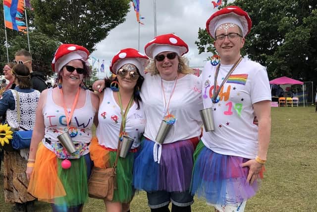Hundreds of people are attending the Isle of Wight Festival 2019.

Pictured is: Gail Anderson, Helen Sanderson, Jo Hughes and Lewis Clark. 

Picture: Annie Lewis