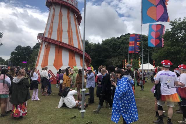 Hundreds of people are attending the Isle of Wight Festival 2019.

Pictured is: Festival-goers gathering for the fancy dress competition. 

Picture: Annie Lewis