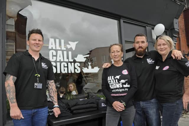 From left, Dan Arnold, Viv Johnston, Stephen James, and Kerry McCarran-Clarke outside the new community hub for veterans charity All Call Signs. Picture: Ian Hargreaves  (150619-4)
