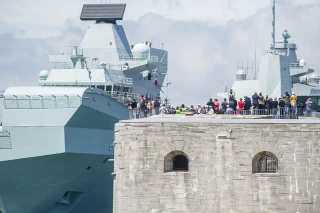 Story: HMS Queen Elizabeth leaves Portsmouth. The view from Old Portsmouth on June 17 2019. Picture: Habibur Rahman