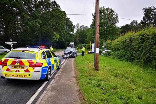 The Vauxhall Astra and Ford Focus collided at the Gravel Hill junction in Swanmore.