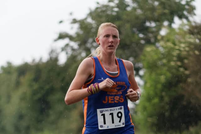 Jessica Thomson - of Bognor Regis Tone Zone Runners finished first lady and completed the rain-soaked Billy course in 33min 50sec. Picture: Alan Dunk