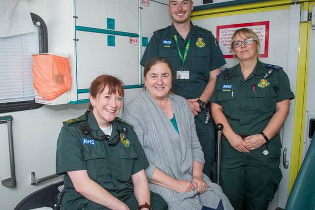 Susan Sheppard (centre), with paramedic team, Celine McCague, left, Justin Hurst and Natalie Andrews
Picture: Habibur Rahman