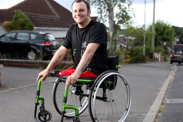 Wheelchair athlete David Williamson has begun his challenge of completing 30 marathons in 30 days. Pictured near his home in Cowplain. Picture: Chris Moorhouse