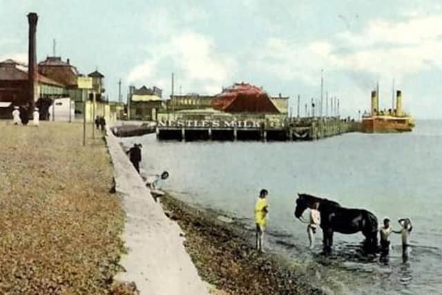 Most swimming and bathing took place east of Clarence Pier but these boys have taken to the west of it.