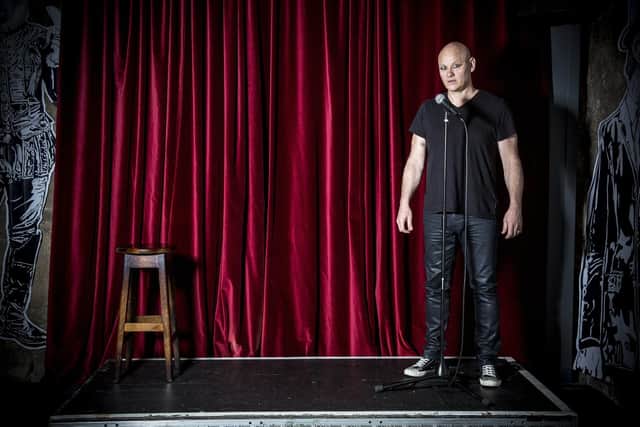 Stand-up Terry Alderton is on the edge... of the stage. Picture: Trudy Stade