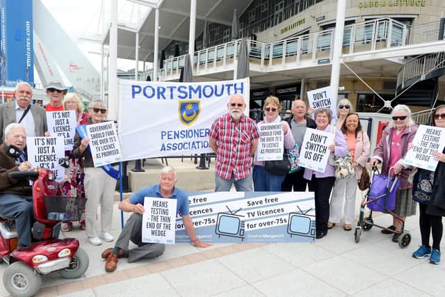 Portsmouth Pensioners Association protesting outside the BBC in Gunwharf Quays
Picture: Sarah Standing (210619-1349)