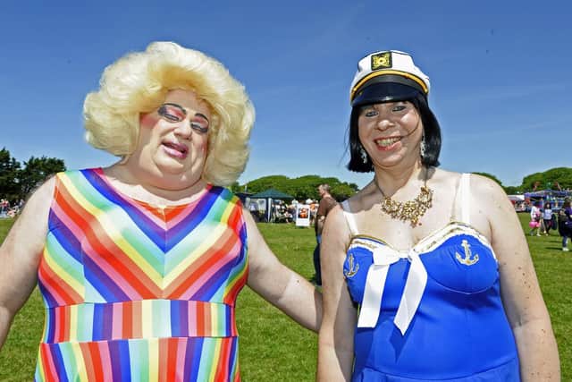 Shampagne[cor]  Shirley and Vicki Brown at Portsmouth Pride. Picture: Ian Hargreaves (220619-5)