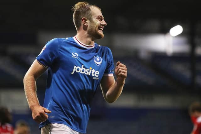 Clarke certainly enjoyed scoring against Crawley Town in his Pompey career - here he is celebrating after scoring against them in Checkatrade Trophy on Tuesday, October 3, 2017 at Fratton Park