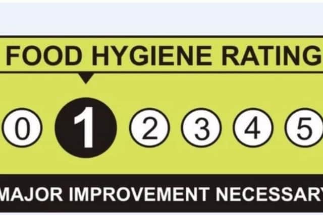 A rating of one for food hygiene means major improvement is necessary