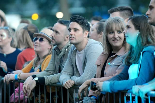 The crowds enjoying The Hoosiers at Swan Fest. Picture: Sarah Standing (220619-9230)
