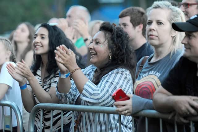 The crowds enjoying The Hoosiers at Swan Fest. Picture: Sarah Standing (220619-9224)