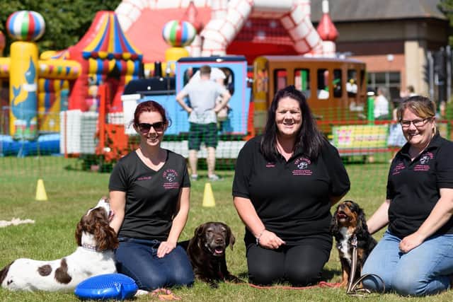 Academy of Modern Canine Behaviour and Training (L-R) Orla Waugh with Daisy, Kim Walkley with Nessy and Juliet Andrews with Fudge. Picture: Duncan Shepherd