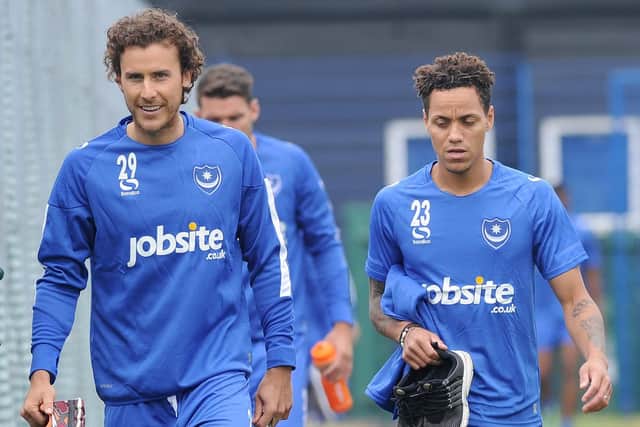 Lawrie Wilson, left, walks with Kyle Bennett for Kenny Jackett's first pre-season session as Pompey boss in 2017. Picture: Sarah Standing (170841-)