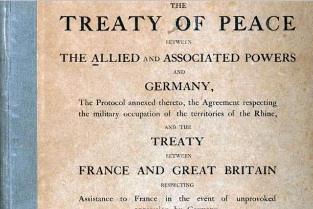 The British version of the Peace Treaty which officially ended the First World War 100 years ago today.