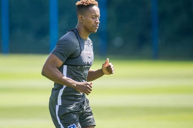 Jamal Lowe during the first day of Pompey pre-season training. Picture: Habibur Rahman
