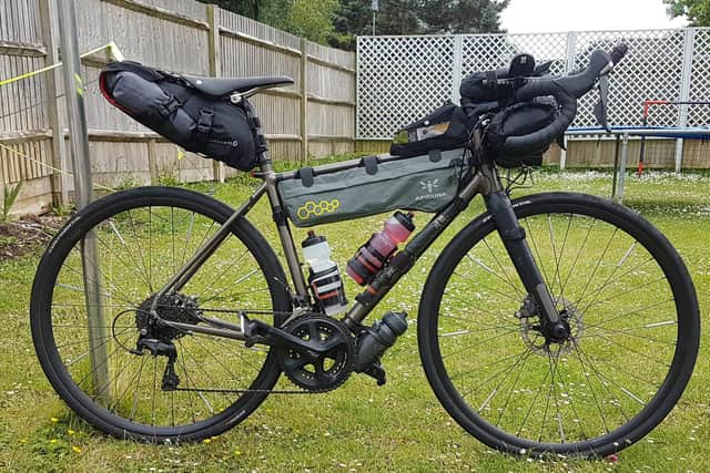Simon's bike set up with his equipment