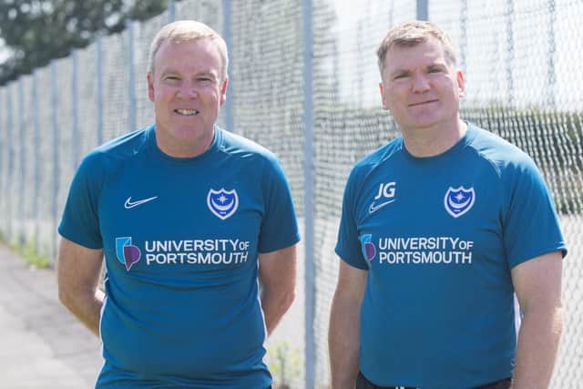 Pompey boss Kenny Jackett, left, with assistant manager Joe Gallen Picture: Habibur Rahman