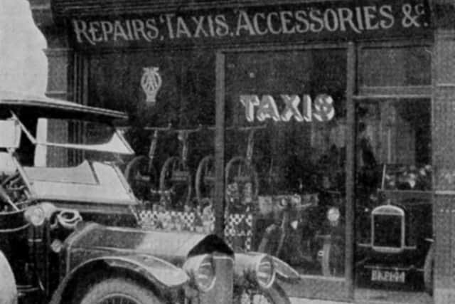 Tabbs taxi company. Located at 99, London Road, North End, Portsmouth, was a car and cycle depot which also ran taxis around town.