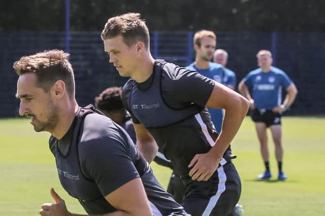 Sean Raggett is put through his paces during Pompey pre-season training. Picture: Joe Pepler