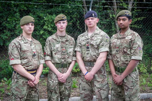 From left Cdt-C/Sgt Kieran Graham, Cdt Sgt James Aitken, Cdt RSM Josh Reynolds and Cdt Cpl Nerash Hewage. Picture: Habibur Rahman