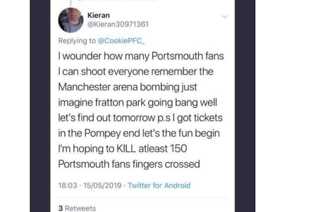 The tweet sent by Kieran Richardson about blowing up Pompey fans
