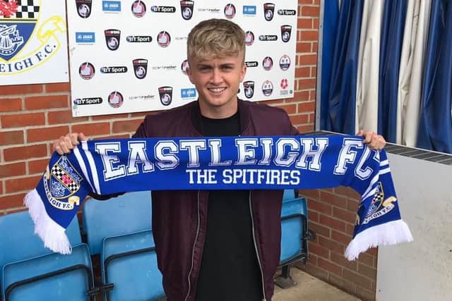 Sam Smart celebrates signing for Eastleigh. Picture: Eastleigh FC