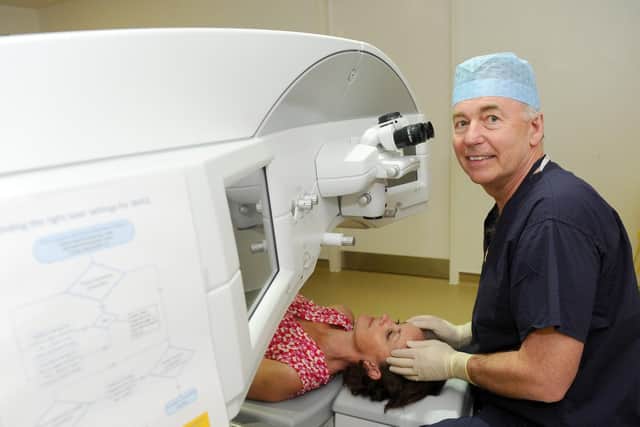 Optegra Eye Hospital Hampshire, based in Whiteley. Pictured is: Robert Morris, ophthalmic consultant surgeon with the small incision lenticule extraction machine.Picture: Sarah Standing (020719-2325)