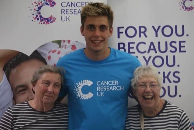 Rory Huggins with his grandparents Jean Huggins and Janet Jerram, who inspired him to raise funds for Cancer Research
