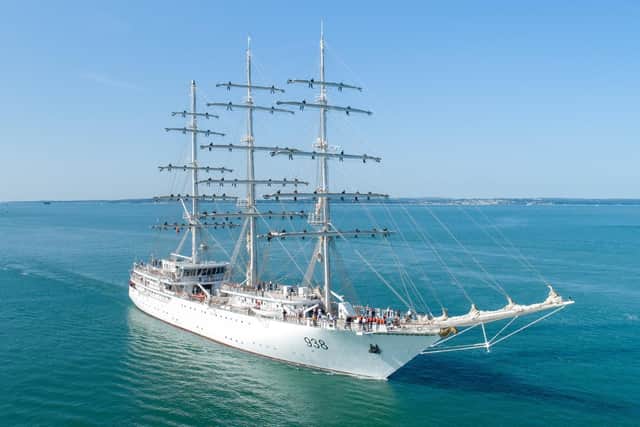 The sail training ship El Mellah, a Polish-built tall ship from the Algerian Navy, and her crew of 126 sailors and 84 trainees have made Portsmouth the first stop on the ships maiden voyage. Photo: Shaun Roster