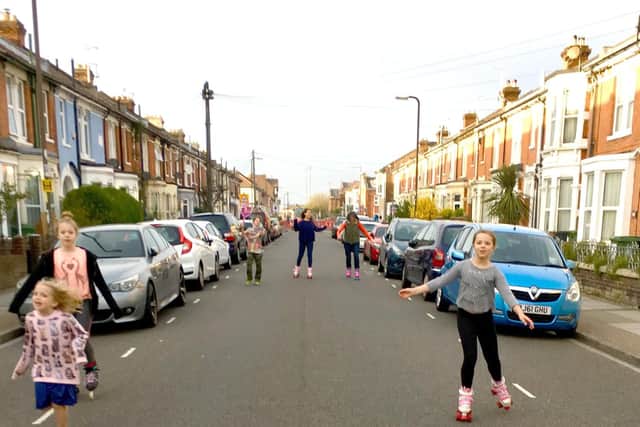 Children playing in Francis Avenue when it was closed for traffic calming measures earlier this year. L-R Hattie Preston-Diggles, Coco Preston-Diggles and Robyn Mellor. Picture from Laura Mellor
