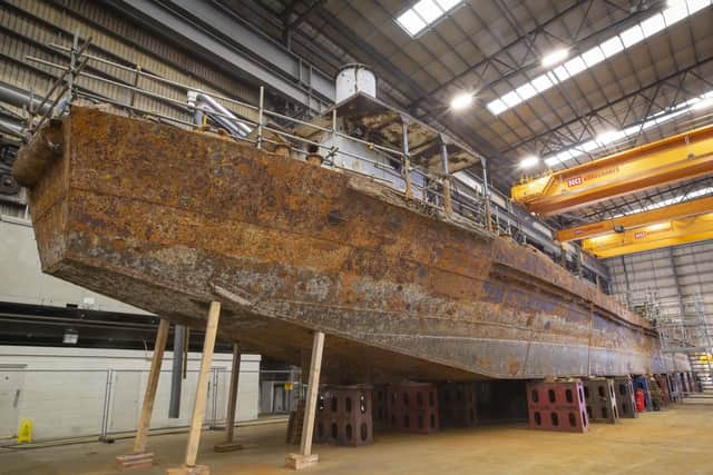 Landing Craft Tank 7074 which is being restored at Portsmouth Naval Base ahead of her arrival at Southsea.
