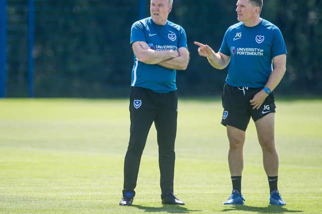 Pompey boss Kenny Jackett with assistant Joe Gallen. Picture: Habibur Rahman