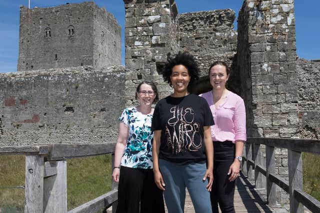 (l to r) Professor Kate Astbury (University of Warwick), Elaine Mitchener (artist), Jessica Freeland (English Heritage).