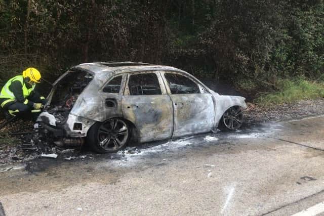 Picture shows car destroyed on M27 after fire. Picture: Hants Road Policing