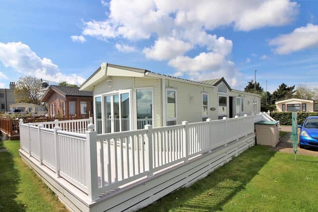 This two bedroom holiday home is on the market for 75,000. It has a fitted kitchen as well as a fitted shower room and has a raised decking area. It is listed by Jeffries Sales and Lettings.