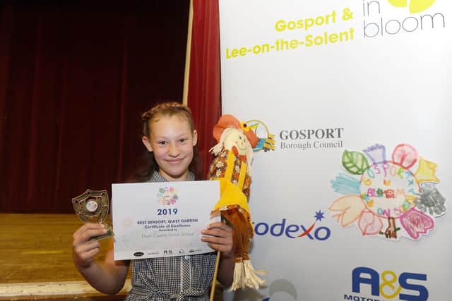 Regan Connor, 11, from Elson Junior School, who was awarded silver for the Best Wildlife Habitat award and commended for the Best Sensory/Quiet Garden award.
Picture: Sarah Standing (040719-2660)