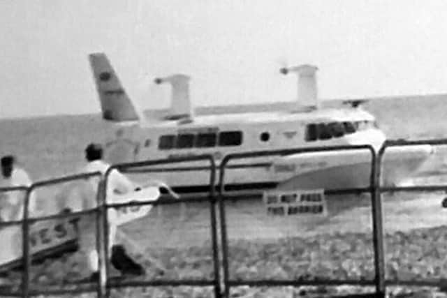 The hovercraft departs the beach at Eastney.  Photo: Phil Waterman.