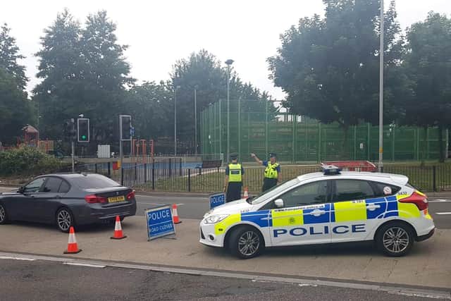 Police at the junction of Arundel Street and Holbrook Road in Portsmouth diverting traffic after an accident. Picture: Habibur Rahman