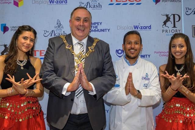 The Lord Mayor of Portsmouth, Cllr David Fuller, with Faz Ahmed of The Akash. Picture: Roger Forman