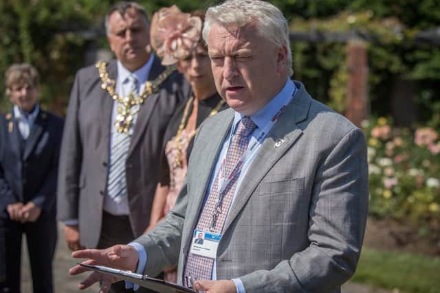 Portsmouth City Council leader, councillor Gerald Vernon-Jackson, opens the ceremony to remember the victims of Srebrenica. Picture: Habibur Rahman