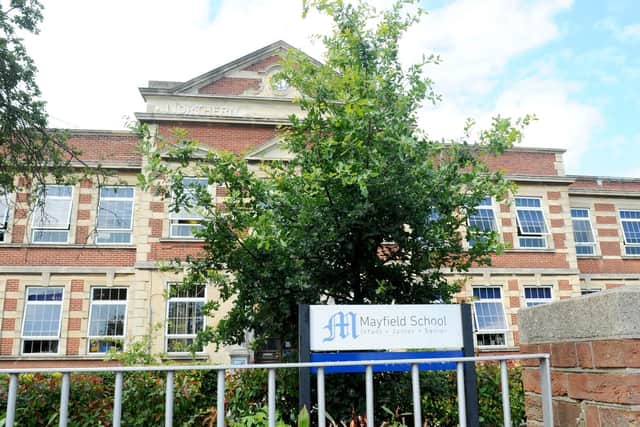 The iconic Mayfield School building facade which Ryan feels should be preserved.
Picture: Sarah Standing (110719-921)